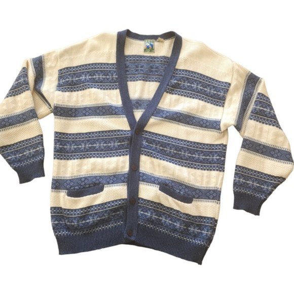 Vintage TT&Co blue and cream oversized chunky cardigan - Picture 5 of 12